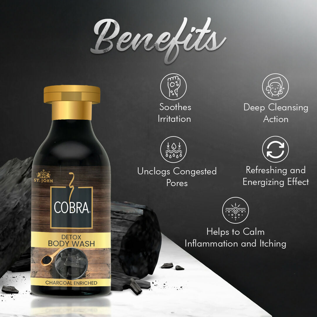 ST.JOHN Cobra Activated Charcoal Enriched Body Wash for Deep Cleansing, Detox & Refreshing Fragrance For All Skin Types
