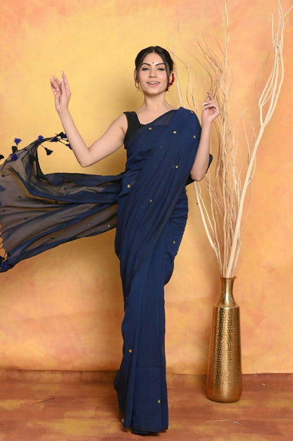 Very Much Indian Pure Mul Cotton Handloom Saree - Dark Blue