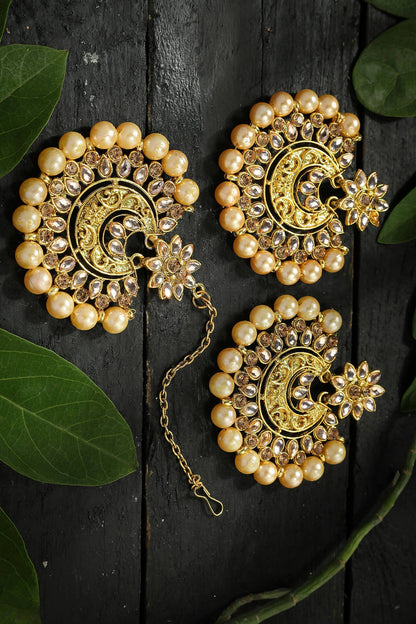 Mominos Fashion Joharkamal Kundan work Earrings with Tika