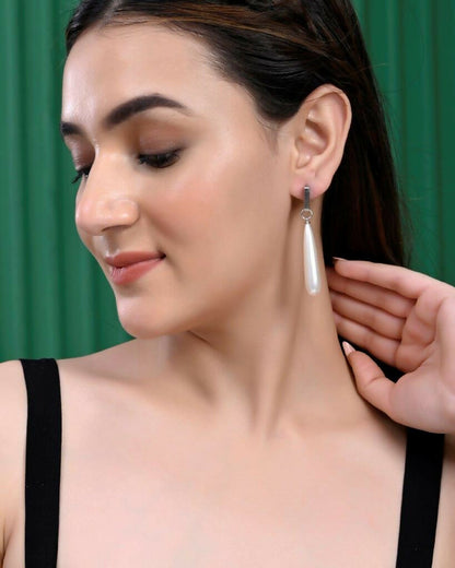 VOJ Set Of 2 Korean Drop Earrings - Gold-Polished and Silver Plated With White Pearl