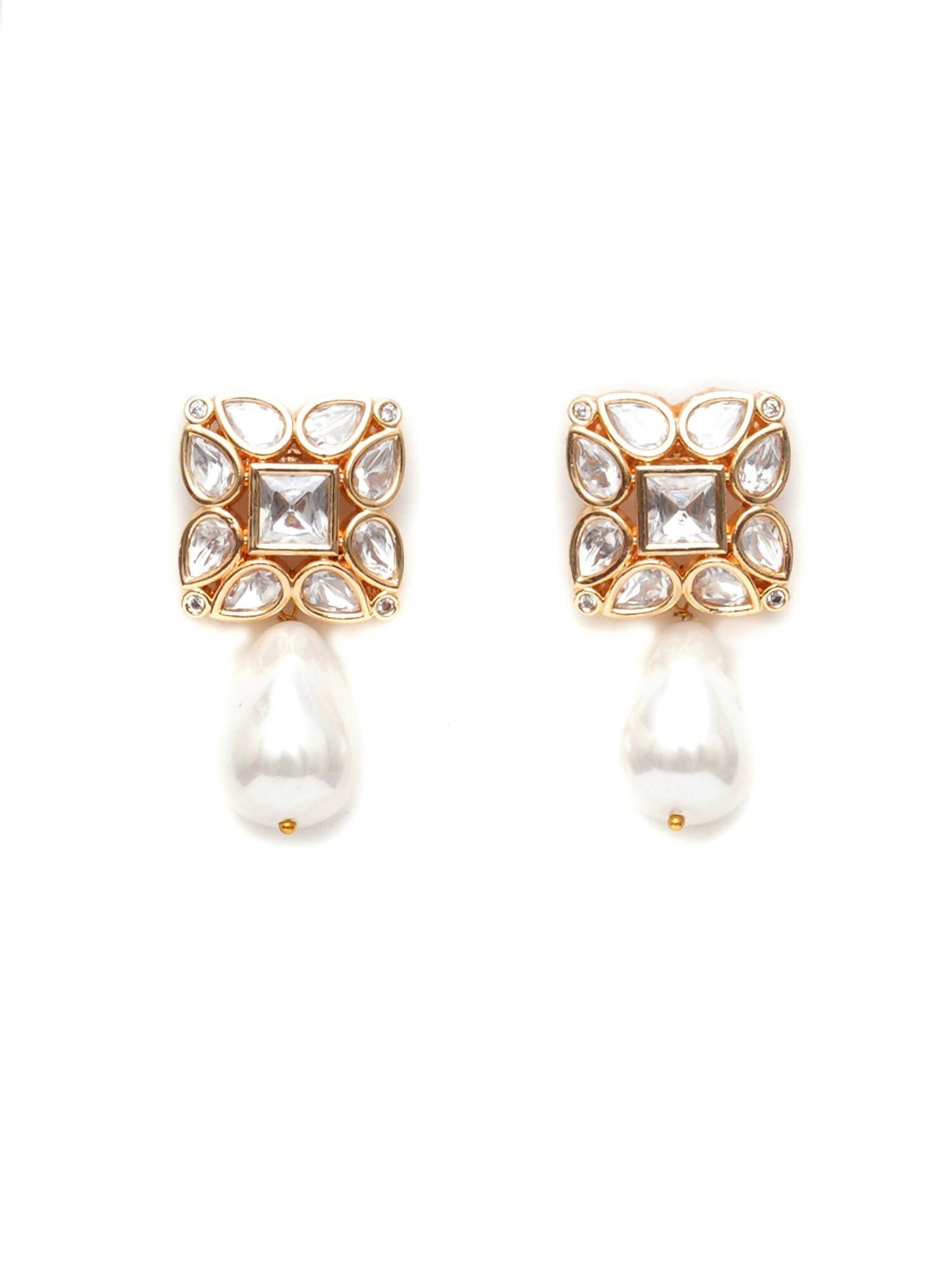 Kundan Studs with Pearl Drop (Gold) - Ruby Raang