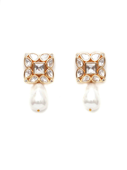 Kundan Studs with Pearl Drop (Gold) - Ruby Raang