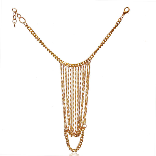 Gold-Polished Alloy Designer Hand Harness Bracelet - The Pari