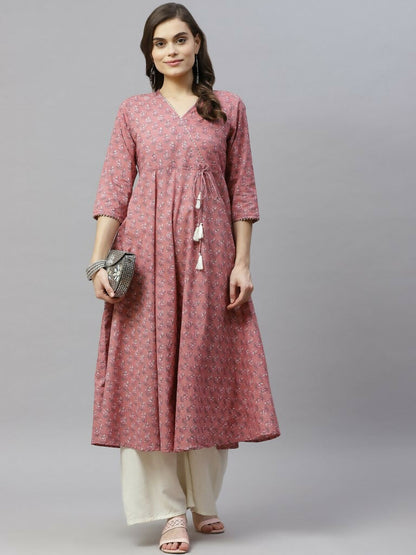 Miravan Women's Pure Cotton Floral Print Long Anarkali Kurta