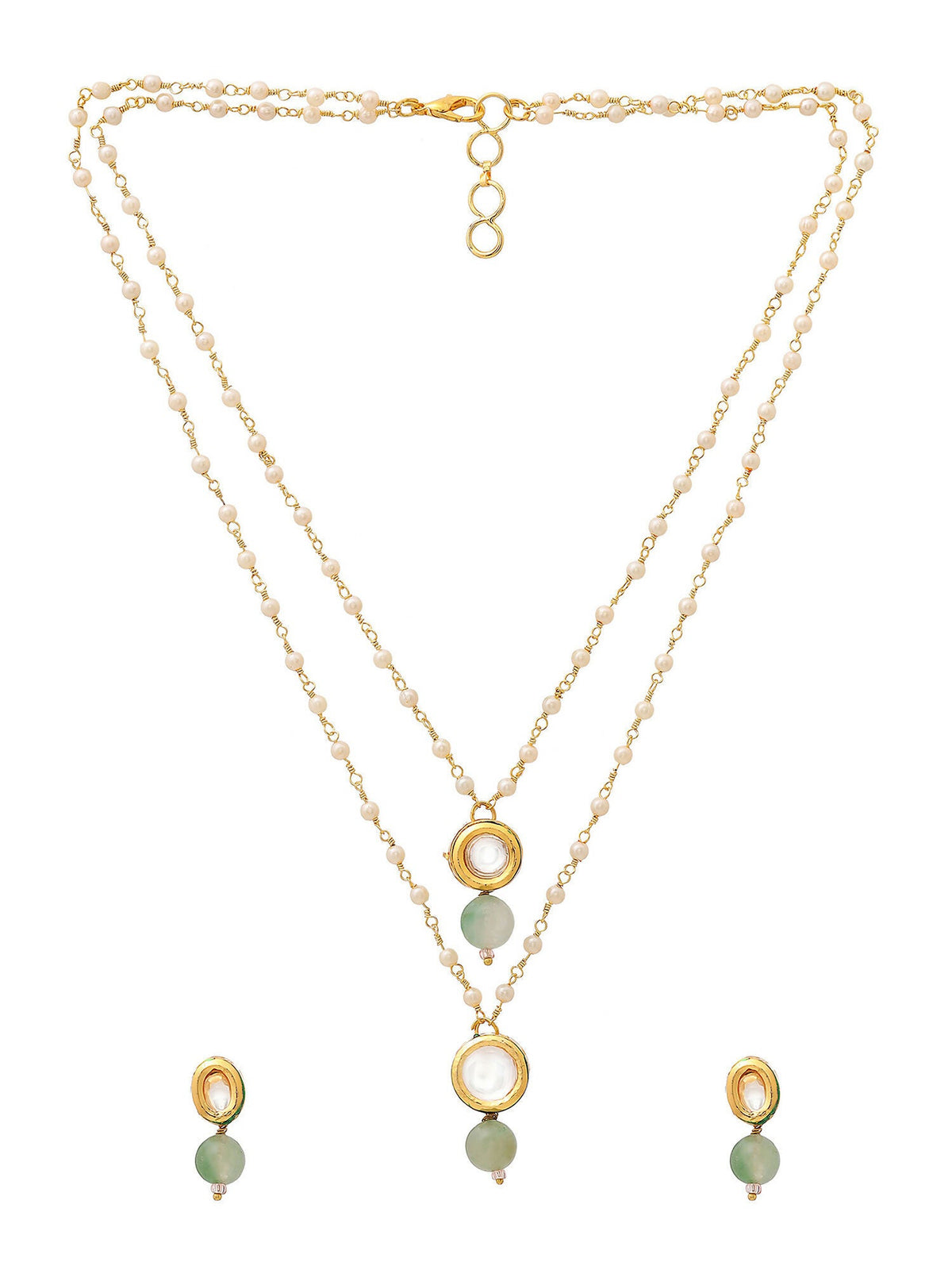 Ruby Raang Green Aventurine & Kundan Necklace with Studs