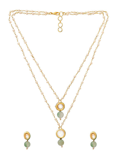 Ruby Raang Green Aventurine & Kundan Necklace with Studs