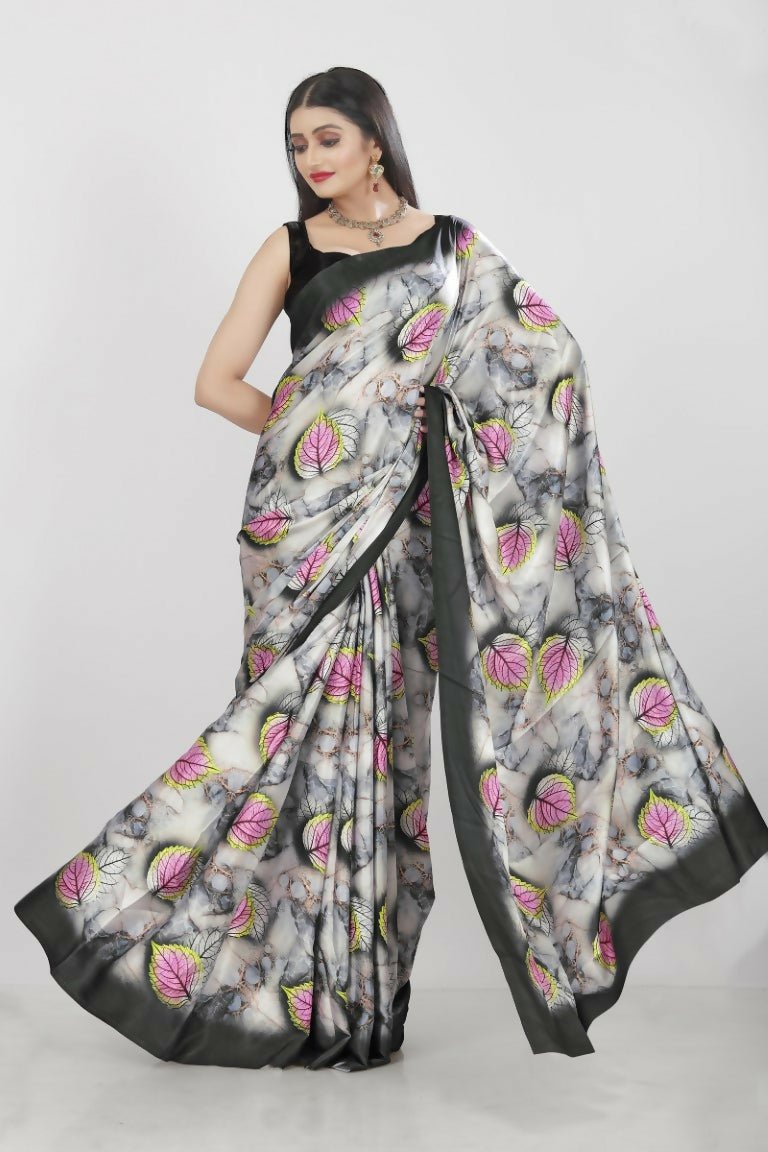 Aayaa Designer Printed Satin Saree - Multi Color