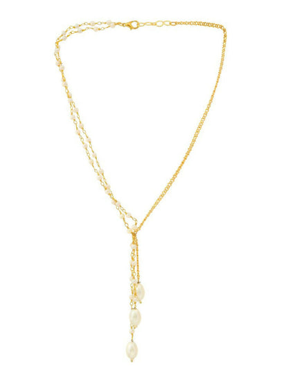 Beaded Pearl Drop One-Sided Layered Necklace - Ruby Raang
