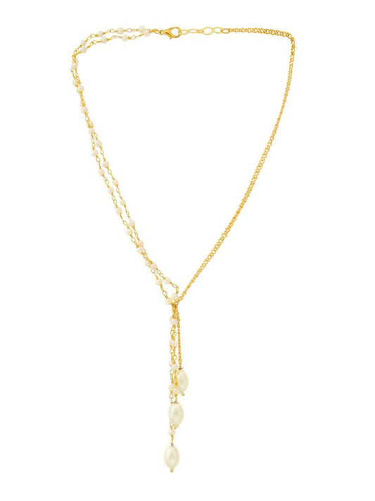 Beaded Pearl Drop One-Sided Layered Necklace - Ruby Raang