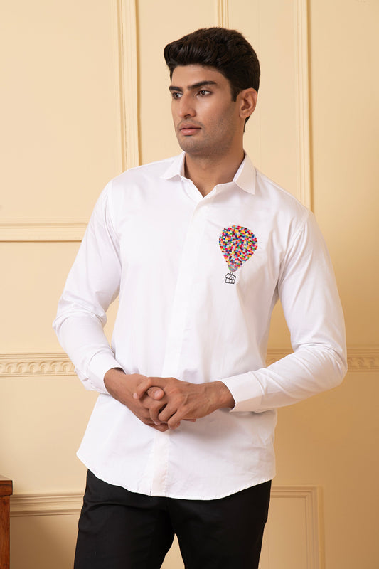 Elevibrant Hot Air Balloon Embroidery Shirt by Hilo Design
