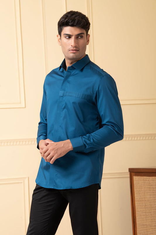 Ragic Blue Pintuck Shirt by Hilo Design