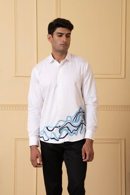 Cloud Lines Thread Embroidery Shirt by Hilo Design