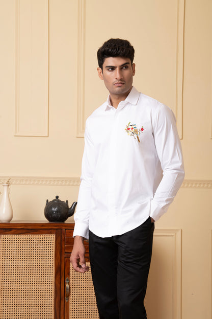Bird And Stem Embroidery Shirt by Hilo Design