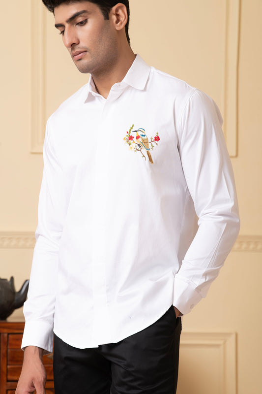 Bird And Stem Embroidery Shirt by Hilo Design