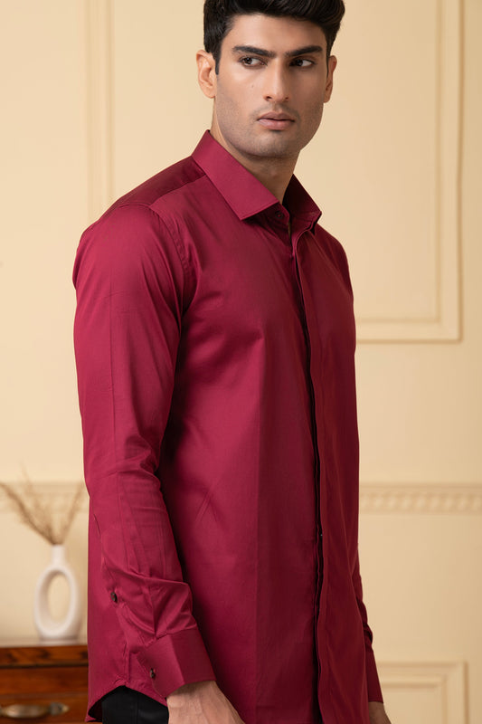 Solid Maroon Plain Shirt by Hilo Design