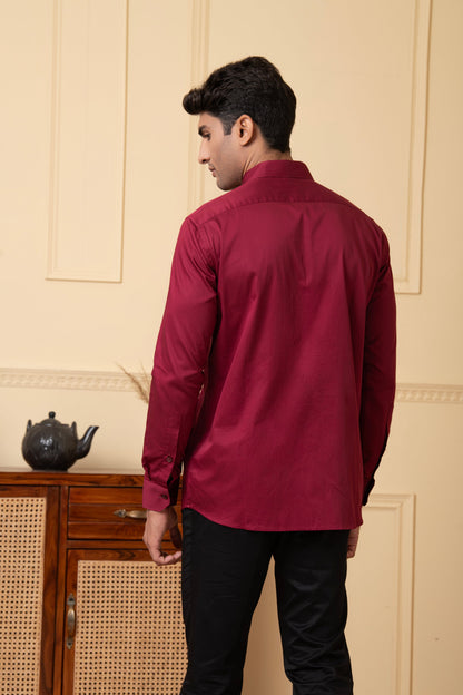 Solid Maroon Plain Shirt by Hilo Design