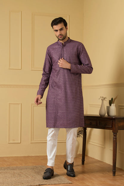 Purple Lucknowi Threadwork Kurta by Hilo Design