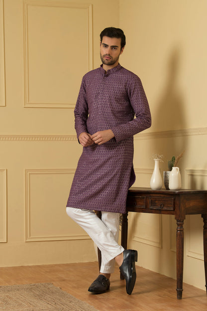Purple Lucknowi Threadwork Kurta by Hilo Design