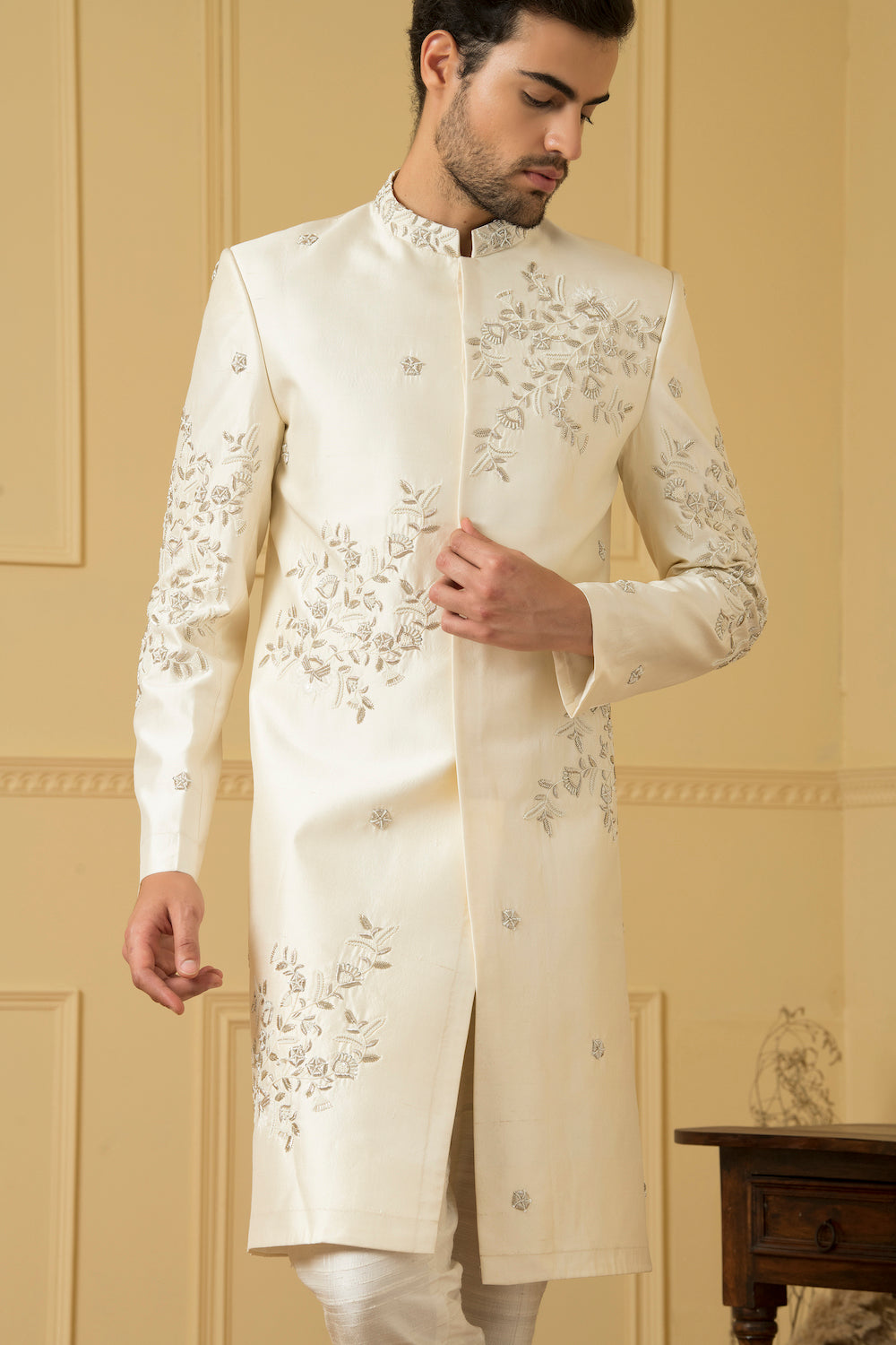 Crema Designer Men's Sherwani by Hilo Design