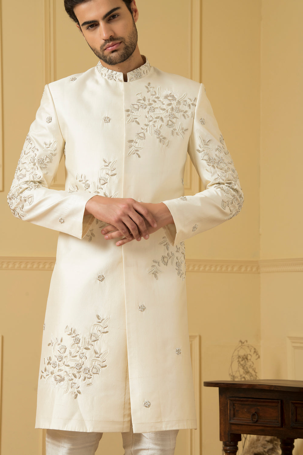 Crema Designer Men's Sherwani by Hilo Design