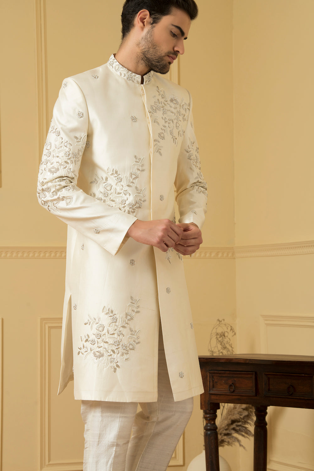 Crema Designer Men's Sherwani by Hilo Design