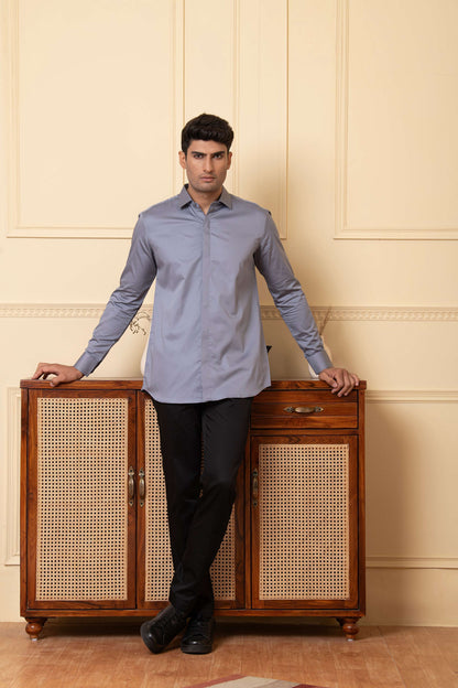 Solid Grey Plain Shirt by Hilo Design
