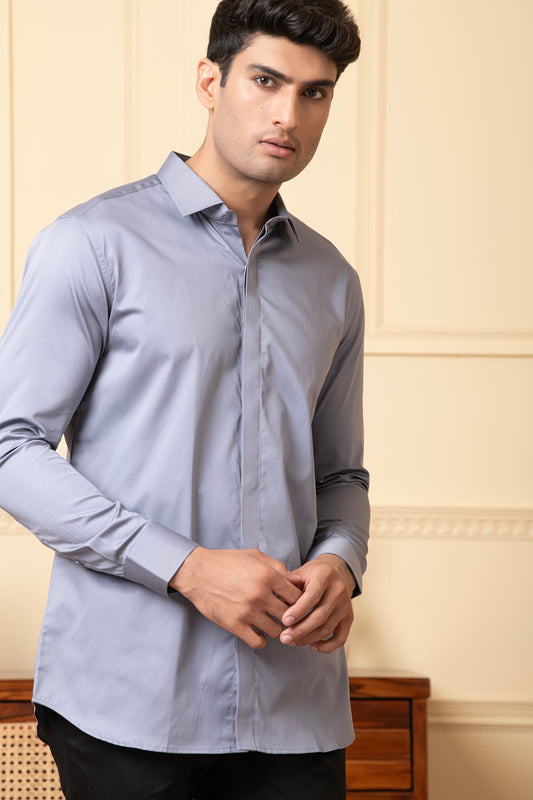 Solid Grey Plain Shirt by Hilo Design