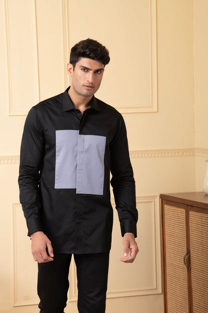 Black Shirt With Grey Patch Box by Hilo Design
