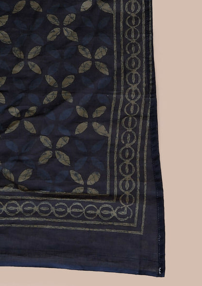 Miravan Women's Abstract Printed & Tasseles Angrakha Kurta With Blue Dupatta Set