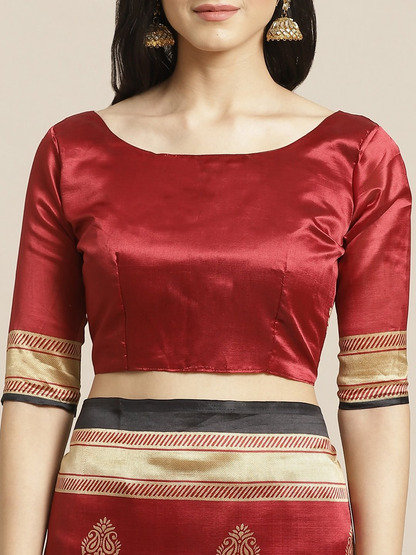 Saree Mall Black & Red Half & Half Printed Saree