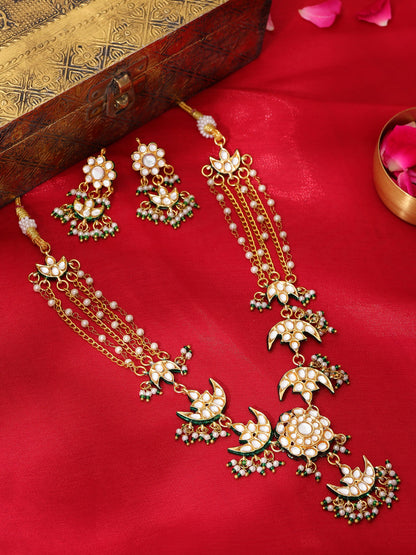 Ruby Raang 22k Gold Polished Kundan Necklace With Earrings