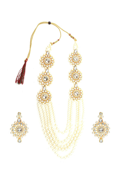 Mominos Fashion Johar Kamal Gold-Polished Rani Haar with Off white Pearls Jewellery Set