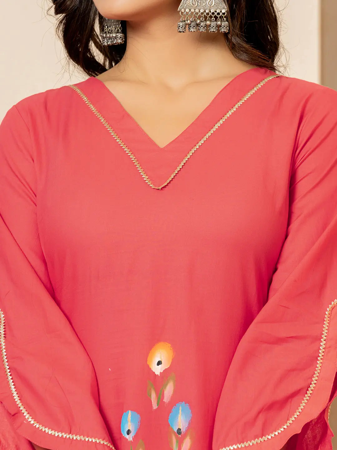Yufta Hot Pink Hand Painted Straight Kurta