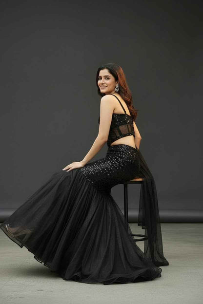 Black shimmer lehenga with corset