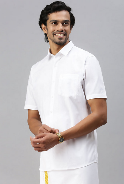 Ramraj Cotton Mens Half Sleeve White Shirt Plus Size - Breeze Cotton