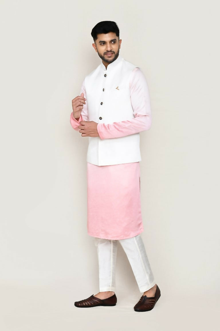 Joban Fashion White Colored Art Silk Fabric Kurta, Jacket With Straight Fit Pant