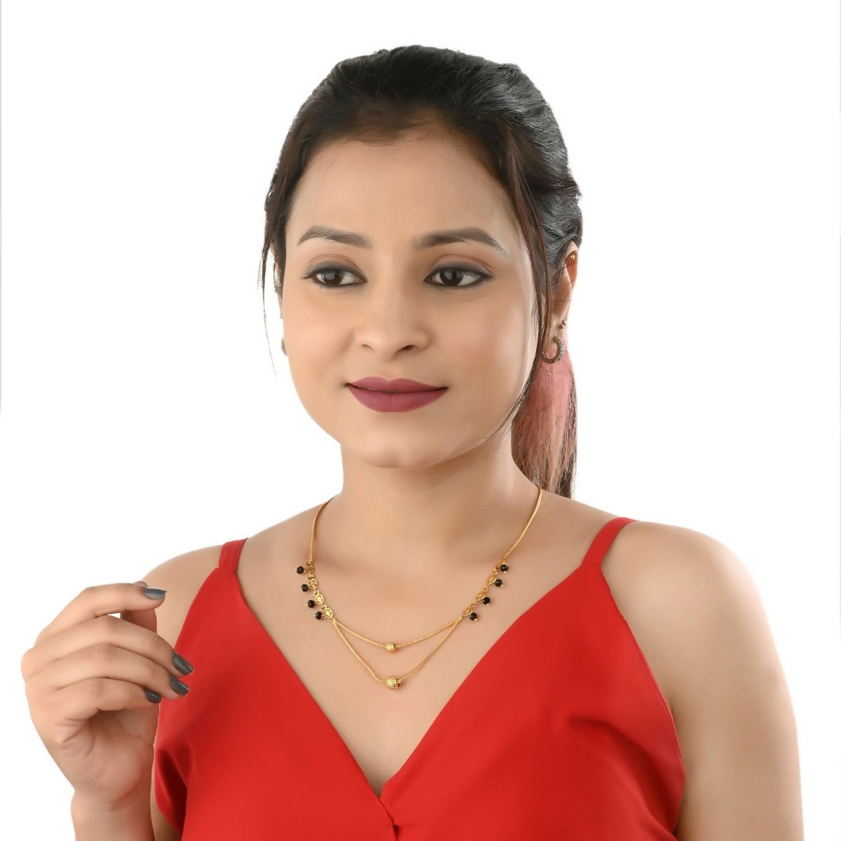 AanyaCentric Gold-Polished Mangalsutra & Ring Set