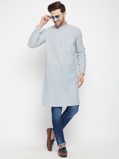 Even Apparels Grey Pure Cotton Men's Long Kurta With Band Collar