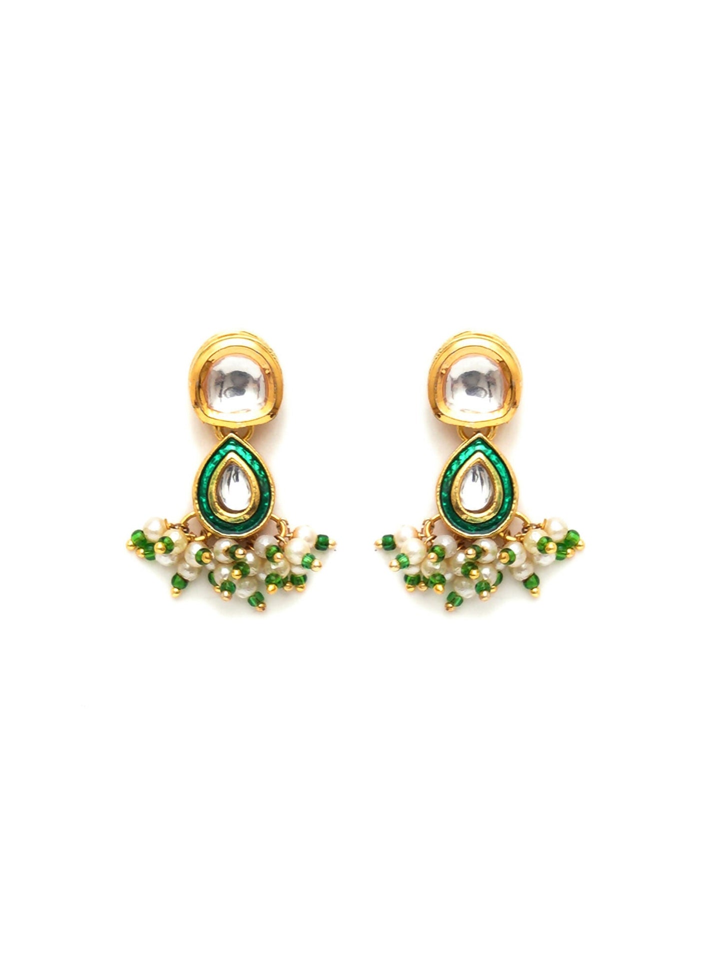 Dual Kundan Stone with Earrings (Gold) - Ruby Raang