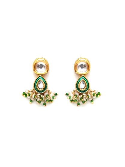 Dual Kundan Stone with Earrings (Gold) - Ruby Raang