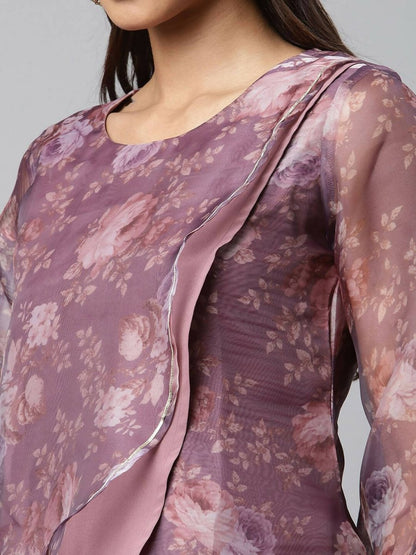 Ahalyaa Women Mauve Organza Digital Printed Tunic