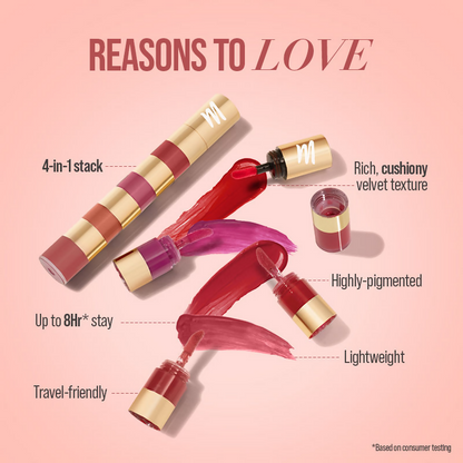 MyGlamm Super 4 Liquid Lipstick Stack - True Bolds