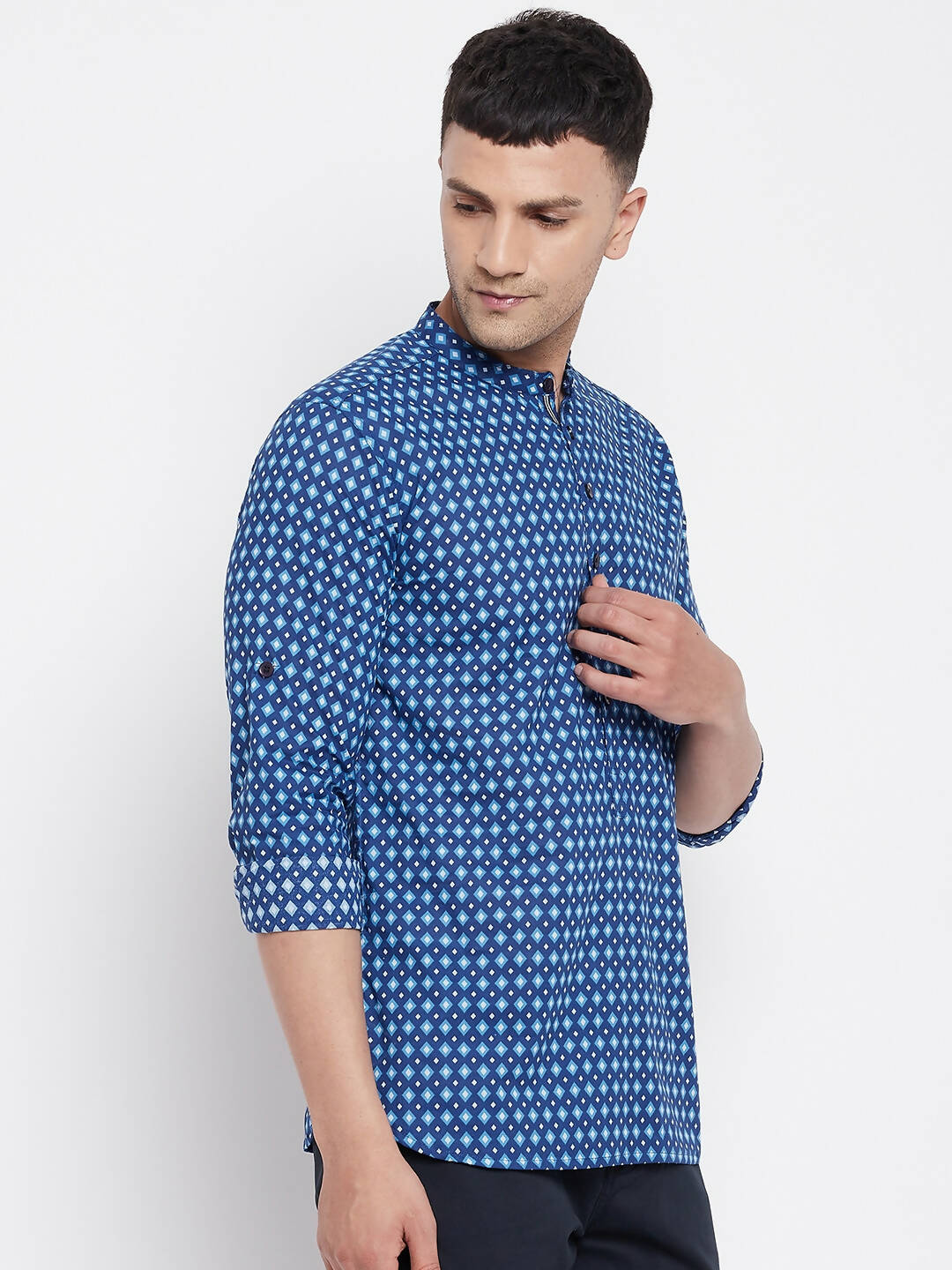 Even Apparels Blue Men's Pure Cotton Kurta With Band Collar