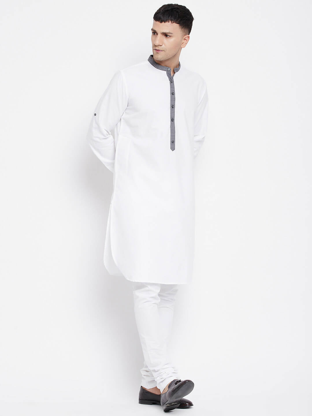Even Apparels White Pure Cotton Men's Kurta With Contrast Collar And Placket