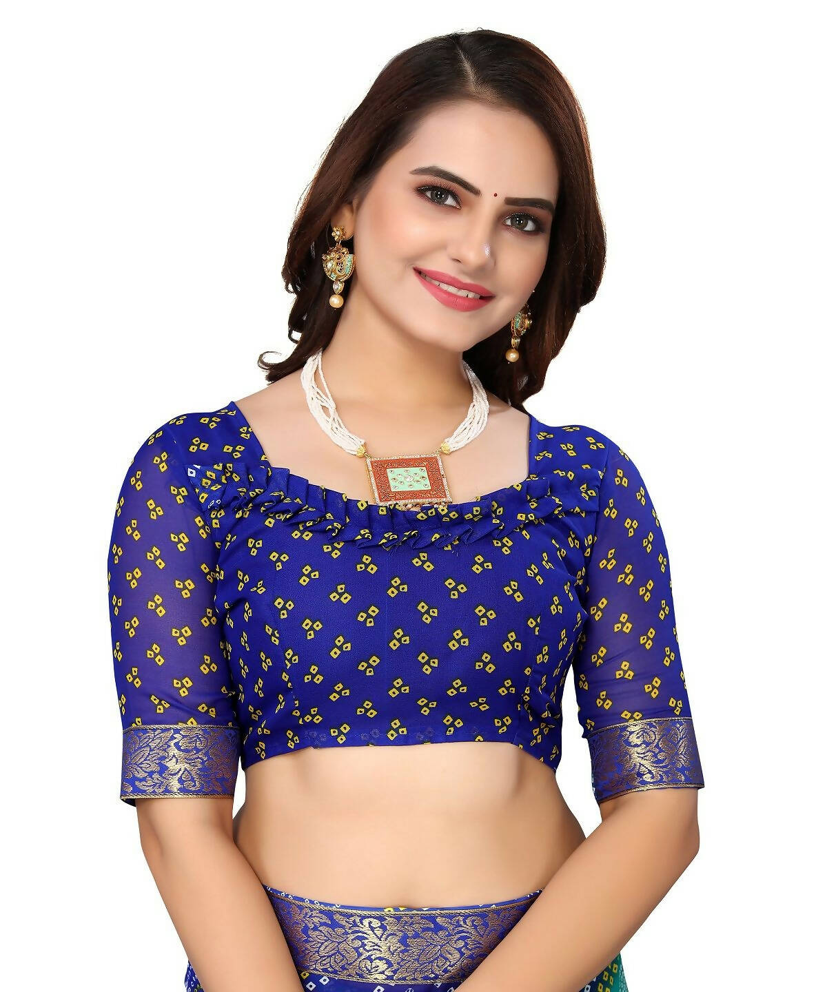 Vamika Blue Georgette Printed With Lace Saree (VERA BLUE)