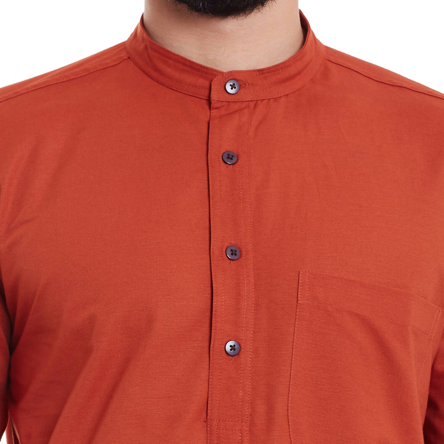 Even Apparels Orange Pure Cotton Men's Kurta With Band Collar