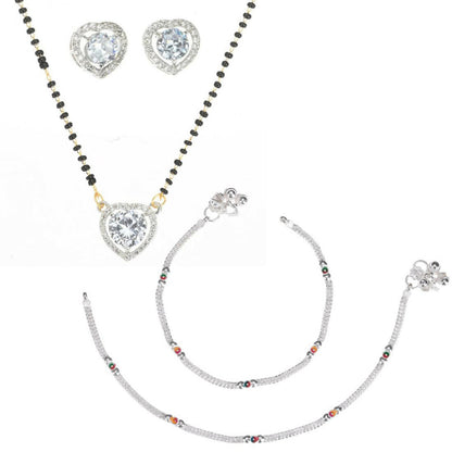 AanyaCentric Gold-Polished Mangalsutra Pendant Earring Set & Silver Plated Anklet