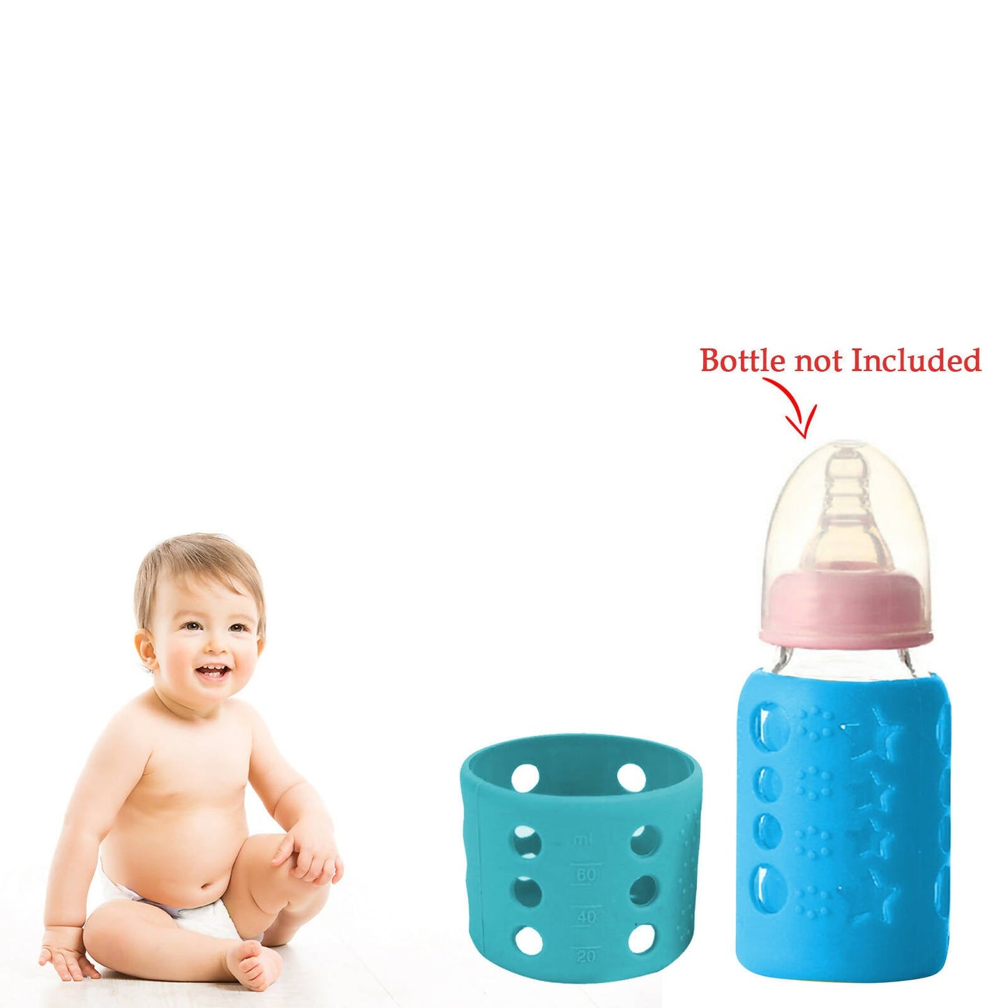 Safe-O-Kid Silicone Baby Feeding Bottle Cover Cum Sleeve for Insulated Protection 60mL- Blue