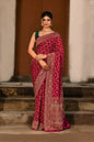 Joban Fashion Hot Pink Crepe Chiffon Banarasi Pure Handloom Banarasi Silk Saree