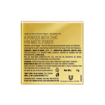 Lakme 9 To 5 Hya Matte Pressed Powder - Almond